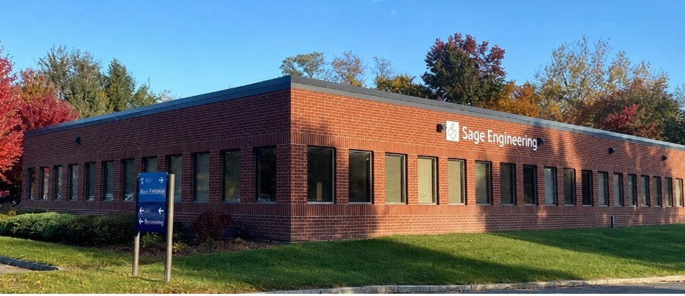 Sage Engineering’s brick office building at 9 Columbia Circle