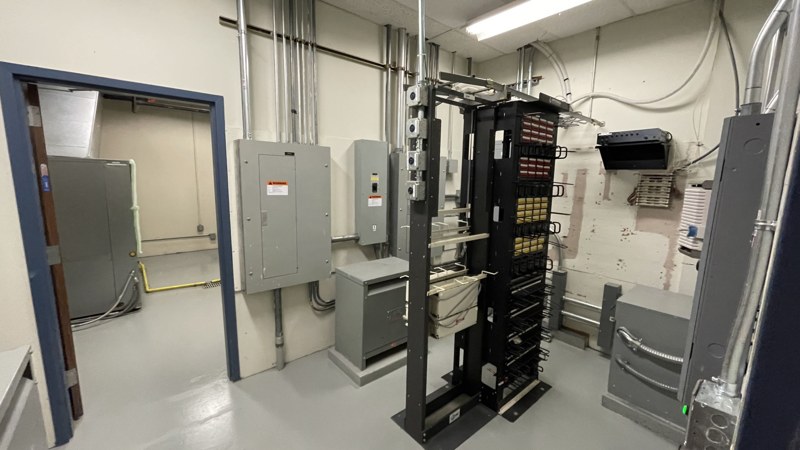 Electrical distribution equipment in a building equipment room