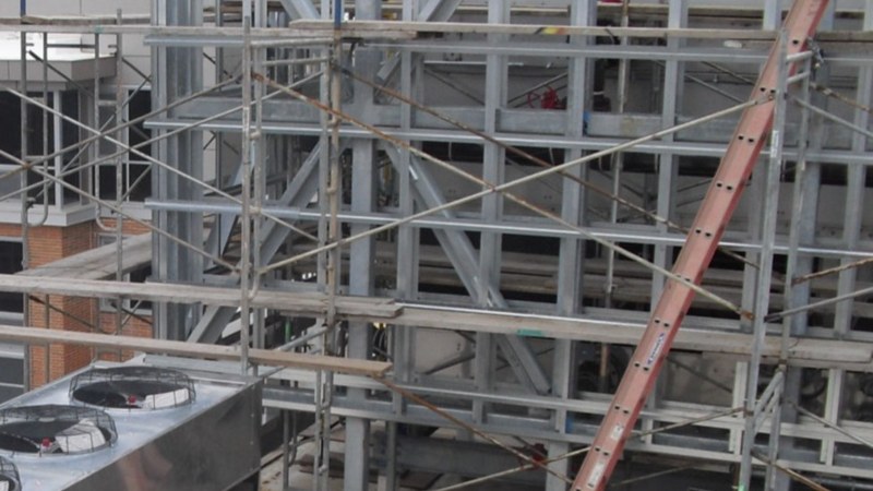 Structural steel framing under construction
